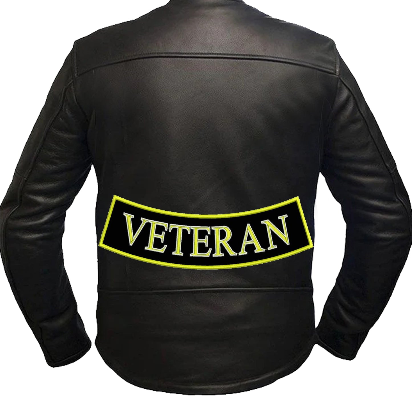 Veteran Bottom Rocker Patch - Yellow on Black Iron On Sew On Large Back Patch Military for Biker Vest Jacket