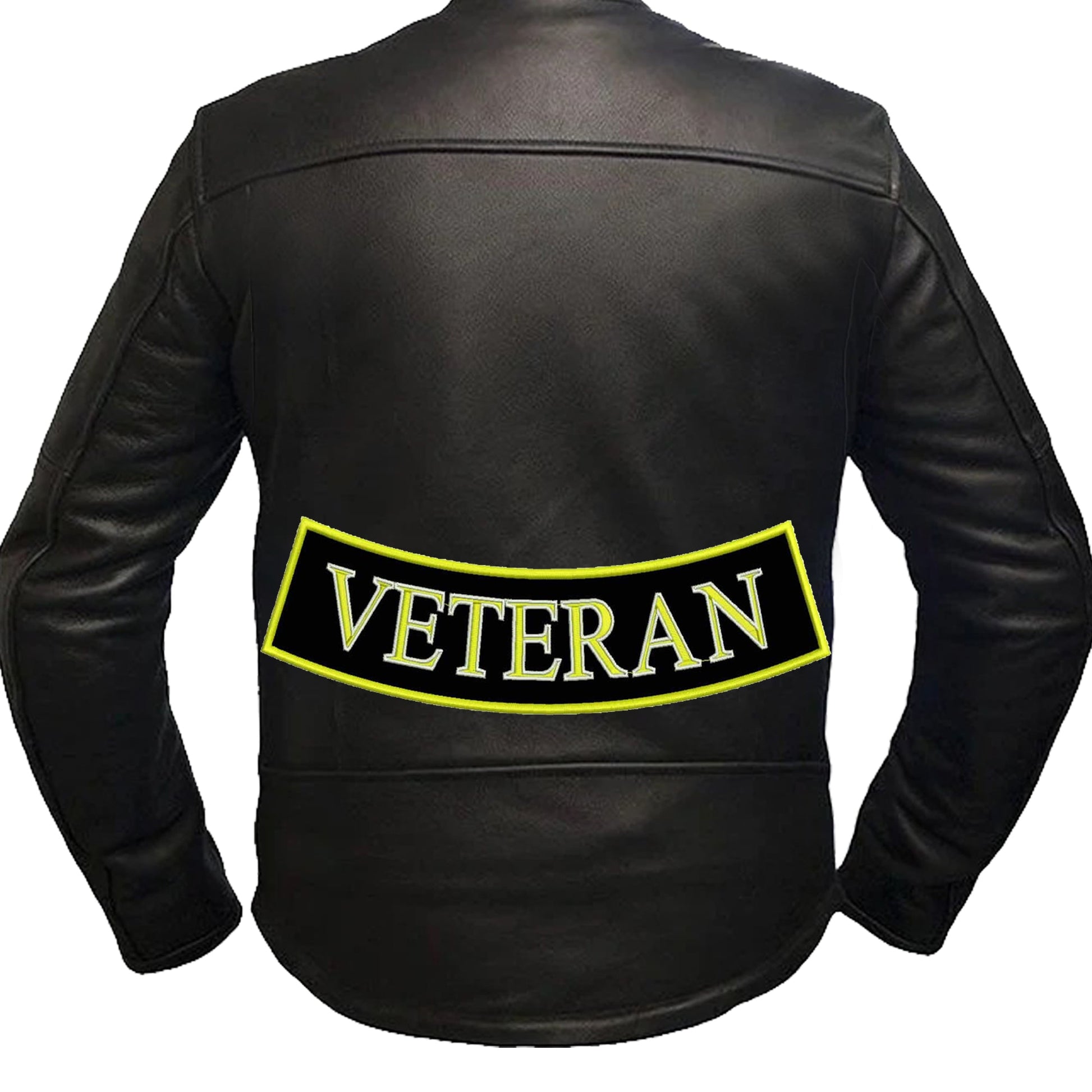 Veteran Bottom Rocker Patch - Yellow on Black Iron On Sew On Large Back Patch Military for Biker Vest Jacket
