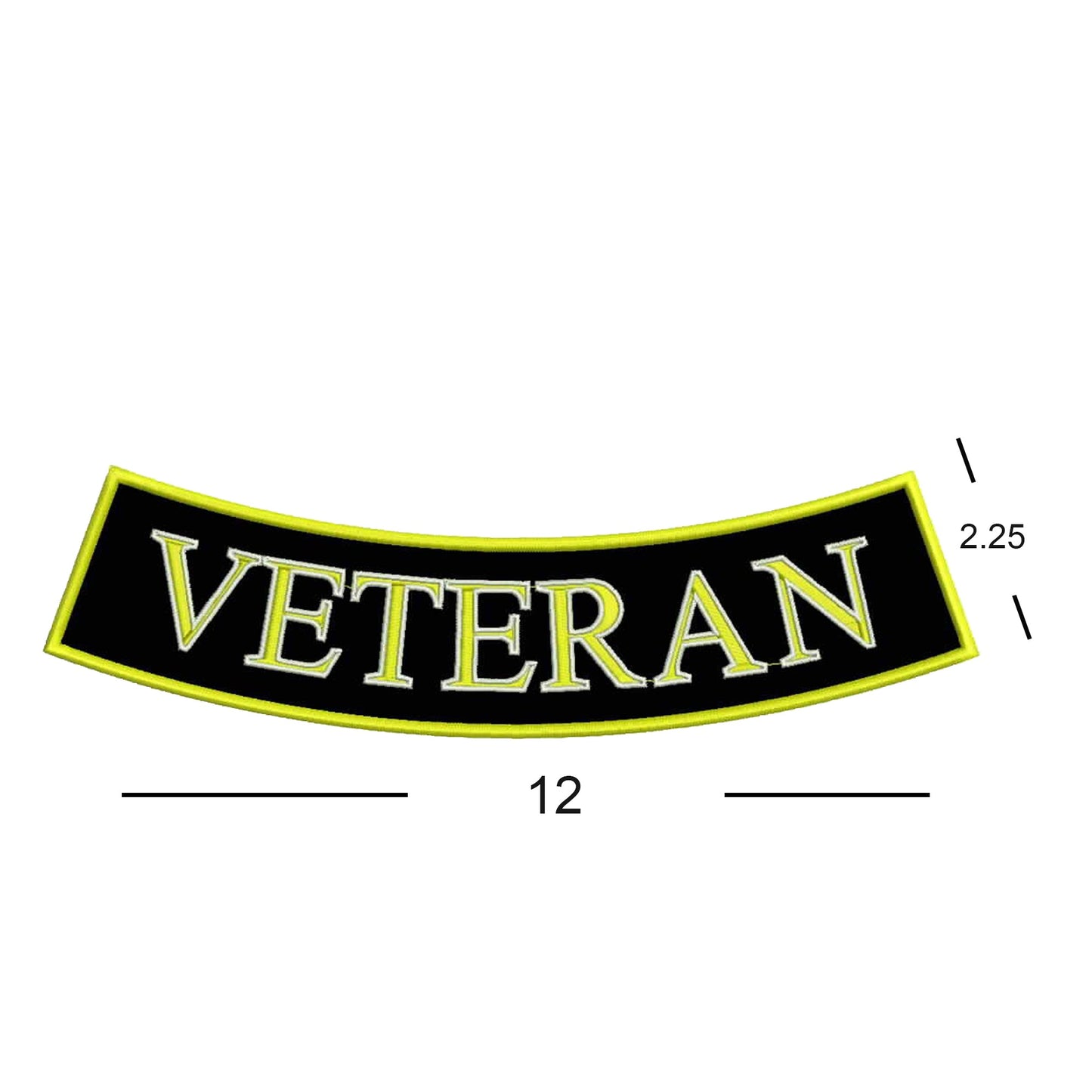 Veteran Bottom Rocker Patch - Yellow on Black Iron On Sew On Large Back Patch Military for Biker Vest Jacket