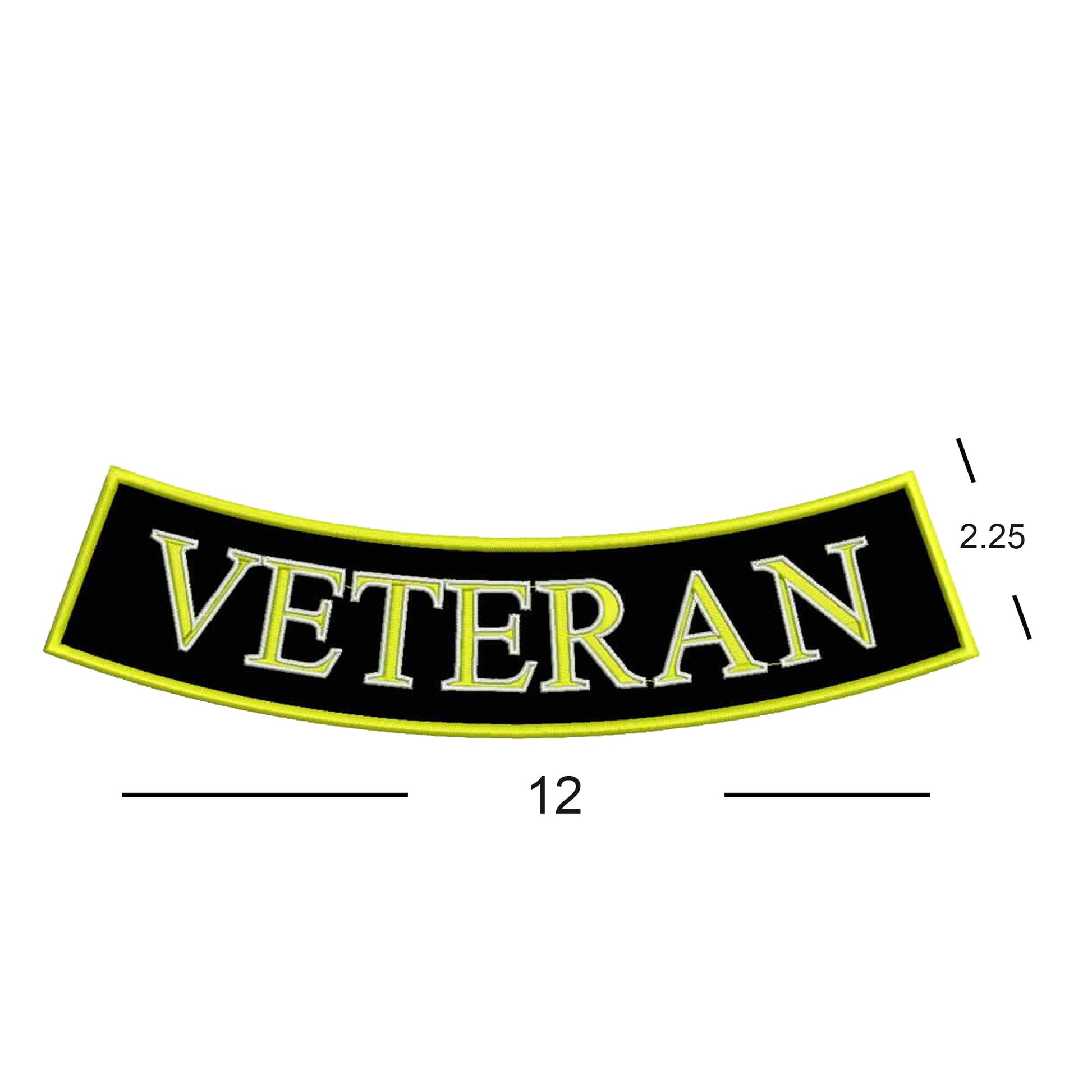 Veteran Bottom Rocker Patch - Yellow on Black Iron On Sew On Large Back Patch Military for Biker Vest Jacket