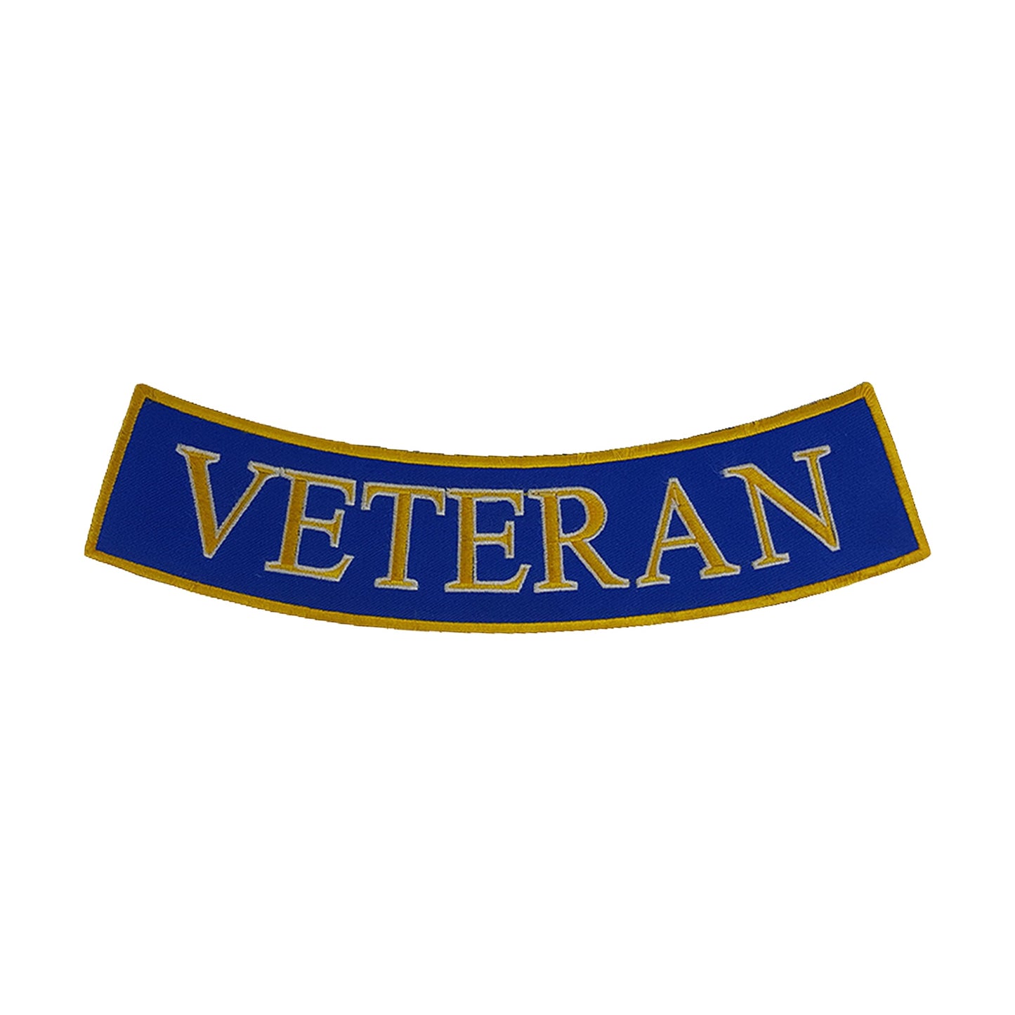 Veteran Bottom Rocker Patch - Yellow on Blue Iron On Sew On Large Back Patch Military for Biker Vest Jacket