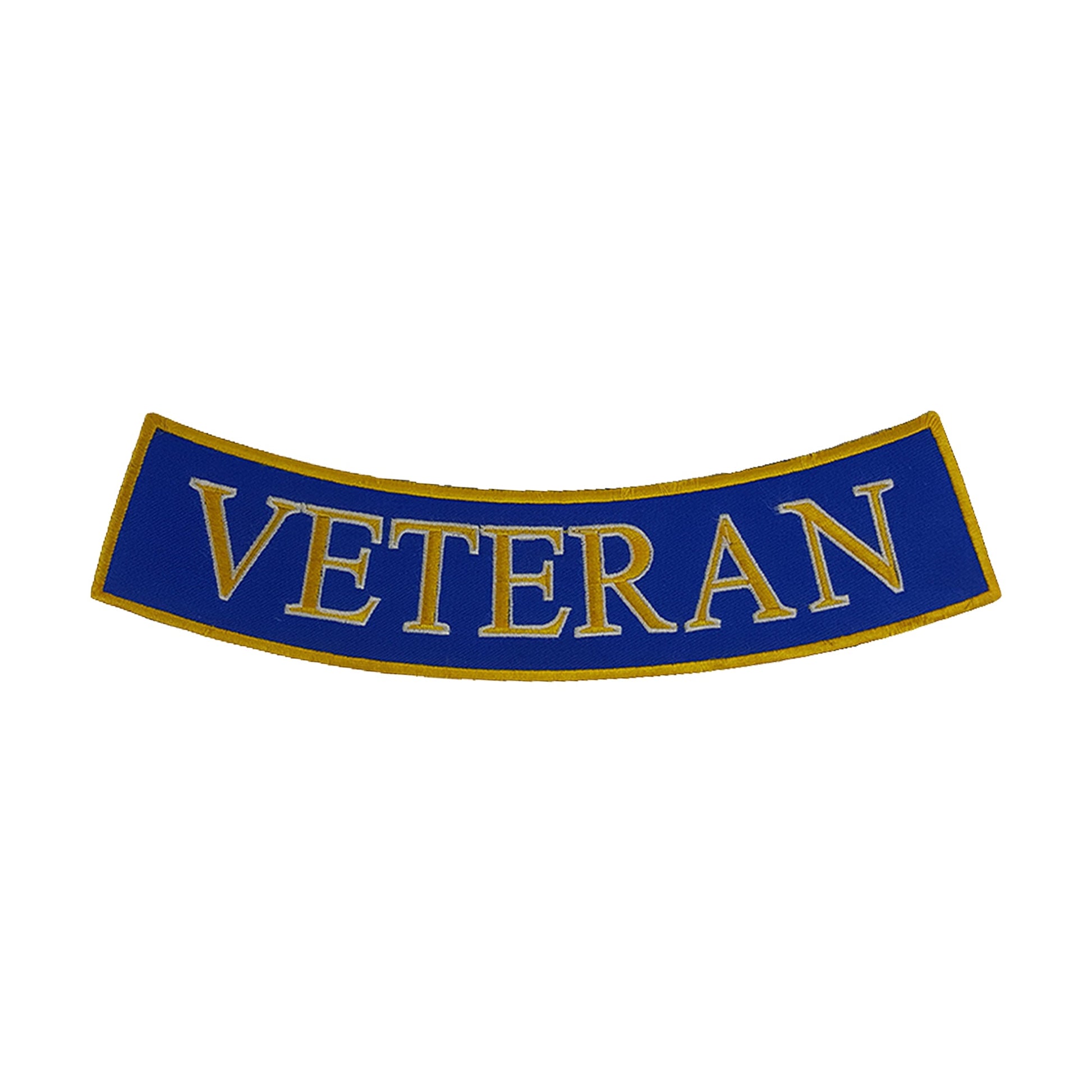 Veteran Bottom Rocker Patch - Yellow on Blue Iron On Sew On Large Back Patch Military for Biker Vest Jacket