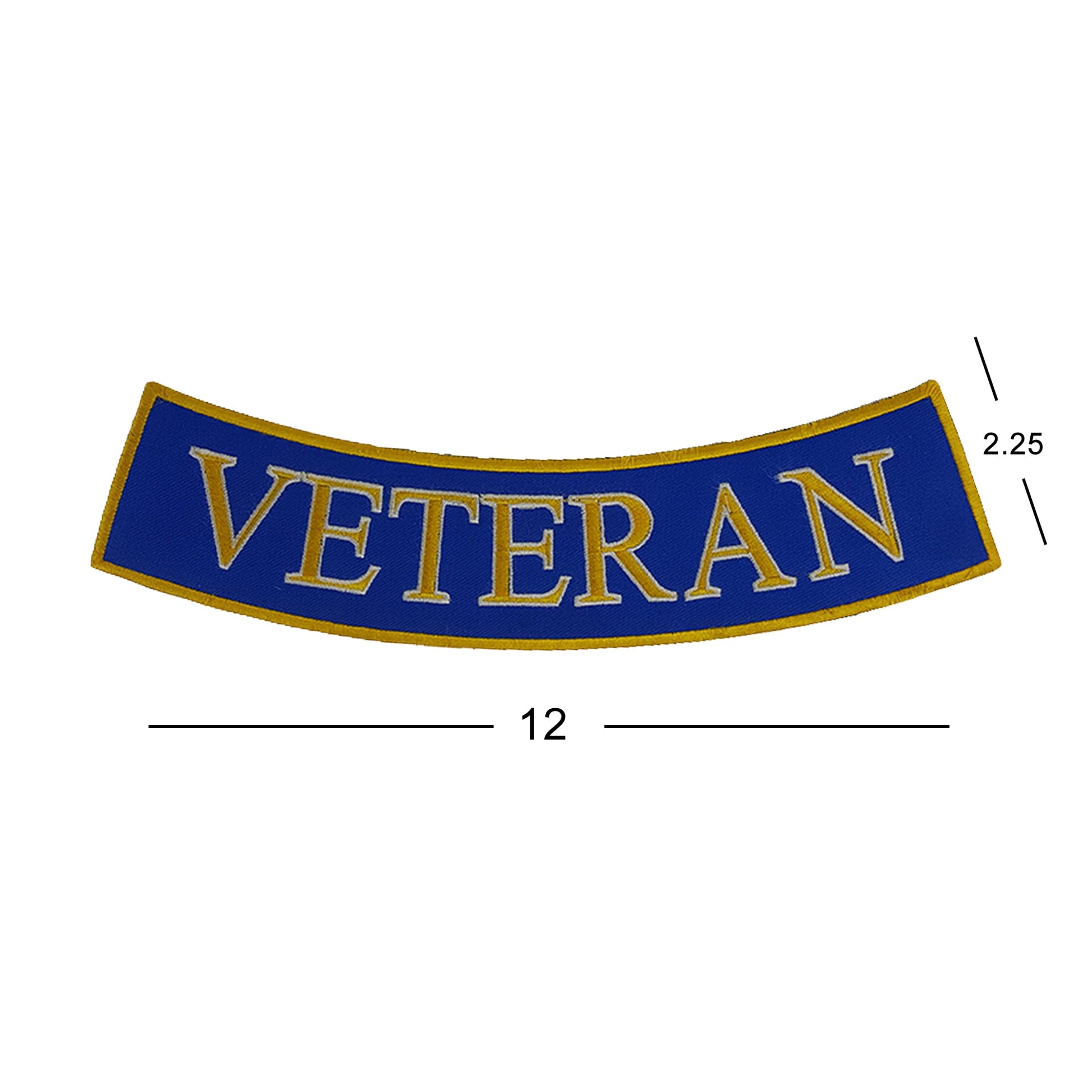 Veteran Bottom Rocker Patch - Yellow on Blue Iron On Sew On Large Back Patch Military for Biker Vest Jacket
