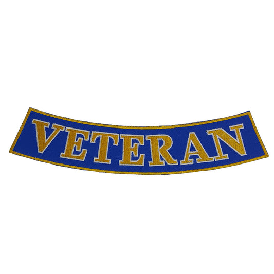 Veteran Bottom Rocker Patch - Yellow on Blue Iron On Sew On Large Back Patch Military for Biker Vest Jacket