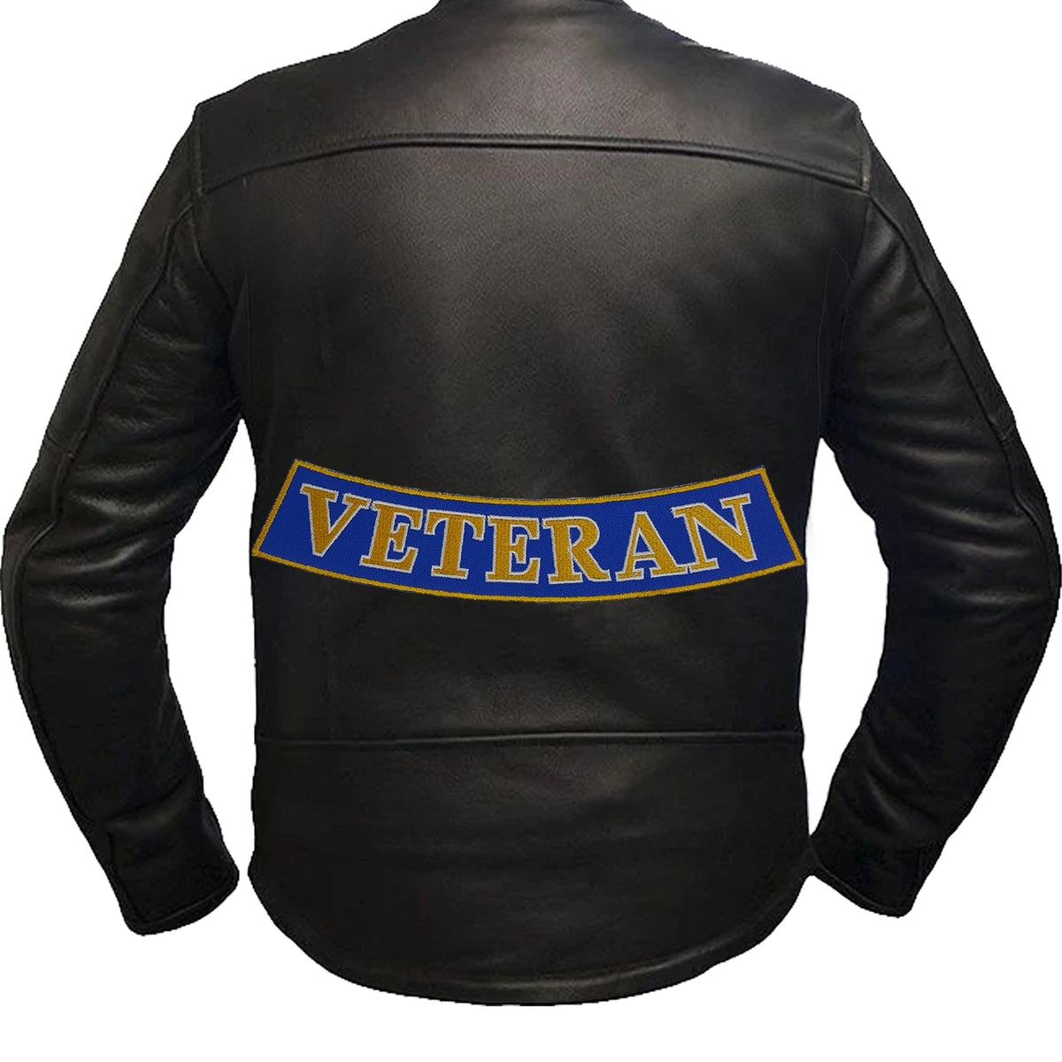 Veteran Bottom Rocker Patch - Yellow on Blue Iron On Sew On Large Back Patch Military for Biker Vest Jacket