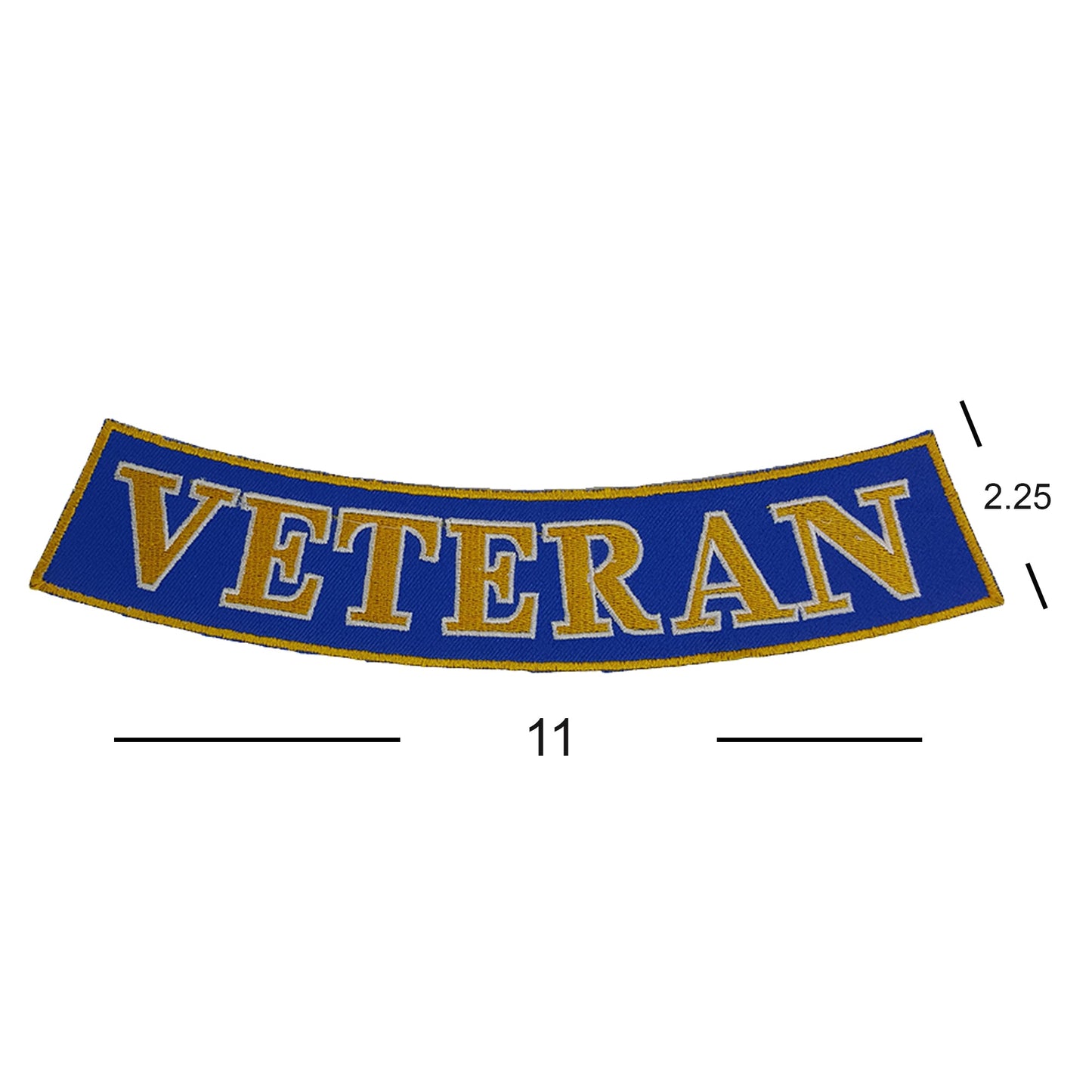 Veteran Bottom Rocker Patch - Yellow on Blue Iron On Sew On Large Back Patch Military for Biker Vest Jacket