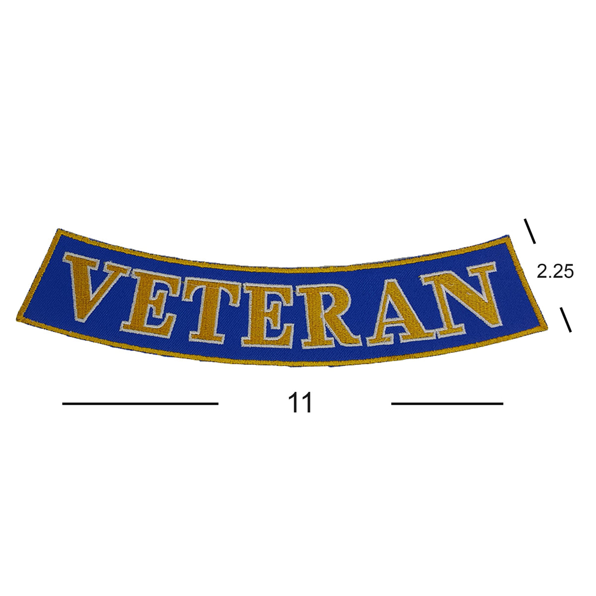Veteran Bottom Rocker Patch - Yellow on Blue Iron On Sew On Large Back Patch Military for Biker Vest Jacket