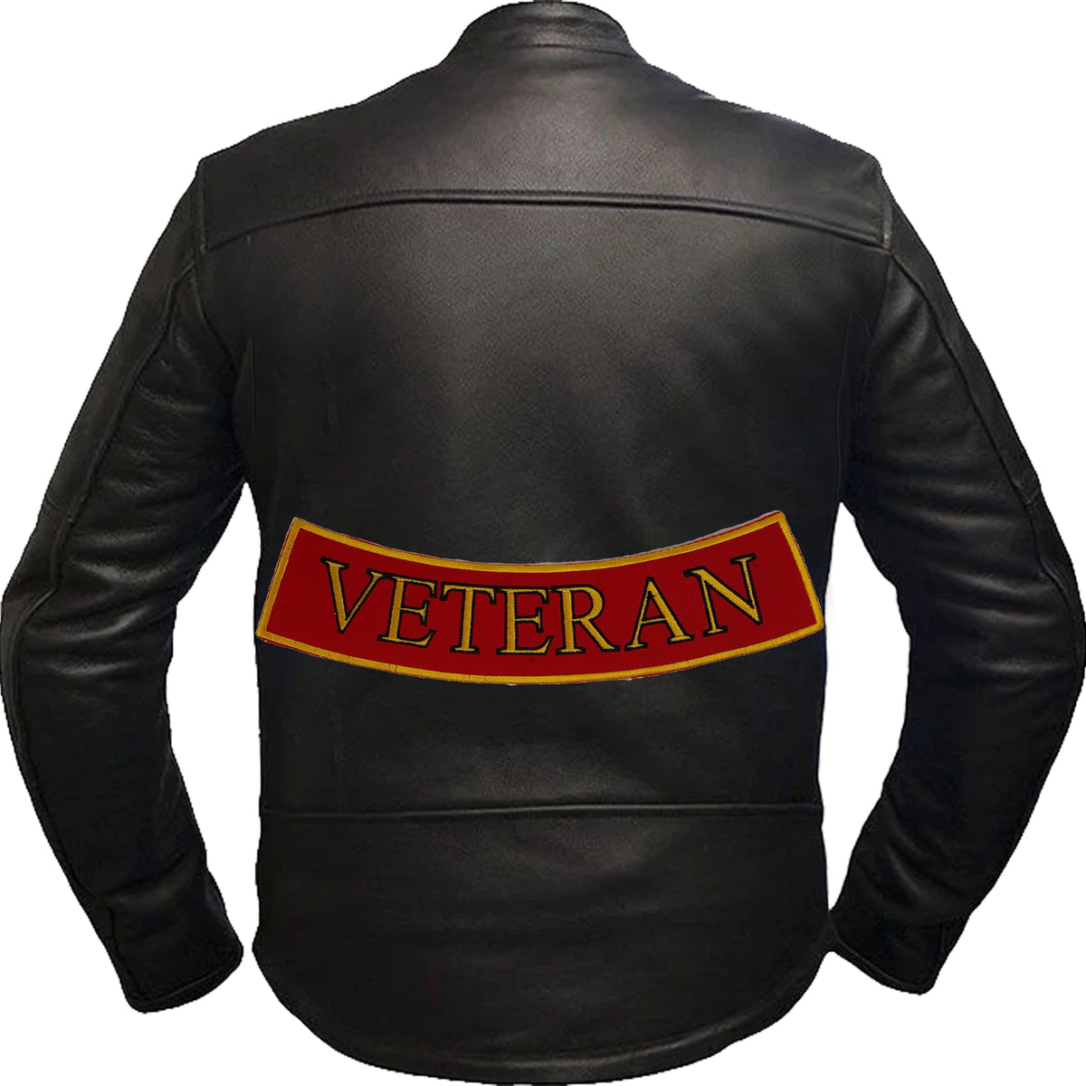 Veteran Bottom Rocker Patch - Yellow on Red Iron On Sew On Large Back Patch Military for Biker Vest Jacket