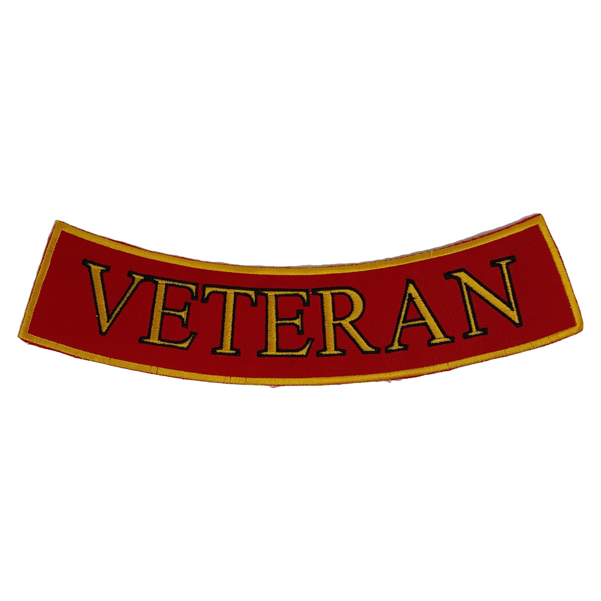 Veteran Bottom Rocker Patch - Yellow on Red Iron On Sew On Large Back Patch Military for Biker Vest Jacket