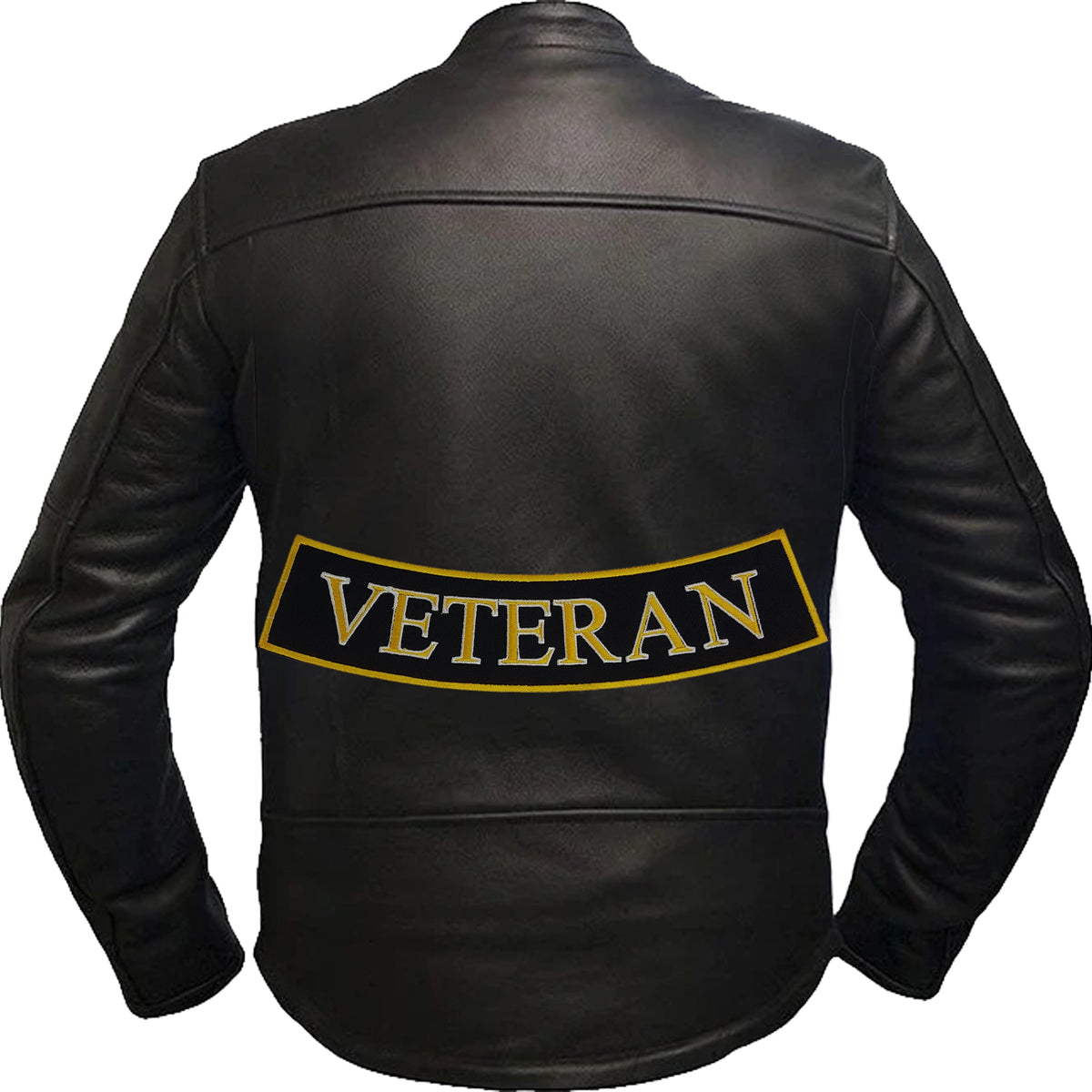 Veteran Bottom Rocker Patch - Yellow on White Iron On Sew On Large Back Patch Military for Biker Vest Jacket