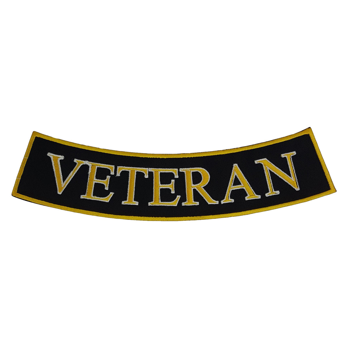 Veteran Bottom Rocker Patch - Yellow on White Iron On Sew On Large Back Patch Military for Biker Vest Jacket
