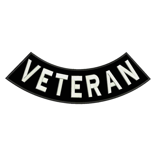 Veteran Reflective Bottom Rocker Patch - Iron On Sew On Large Back Patch Military Safety for Biker Vest Jacket