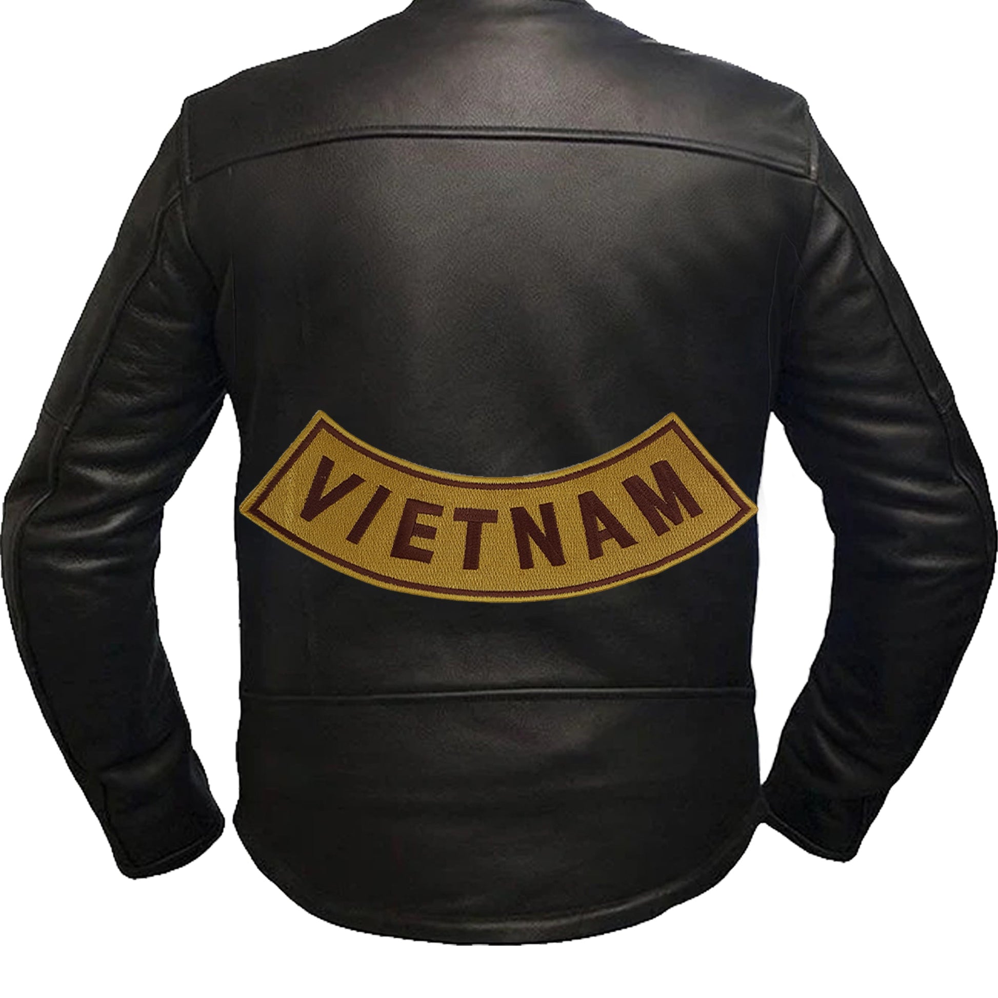 Vietnam Bottom Rocker Patch - Brown on Gold Iron On Sew On Large Back Patch Military Veteran for Biker Vest Jacket