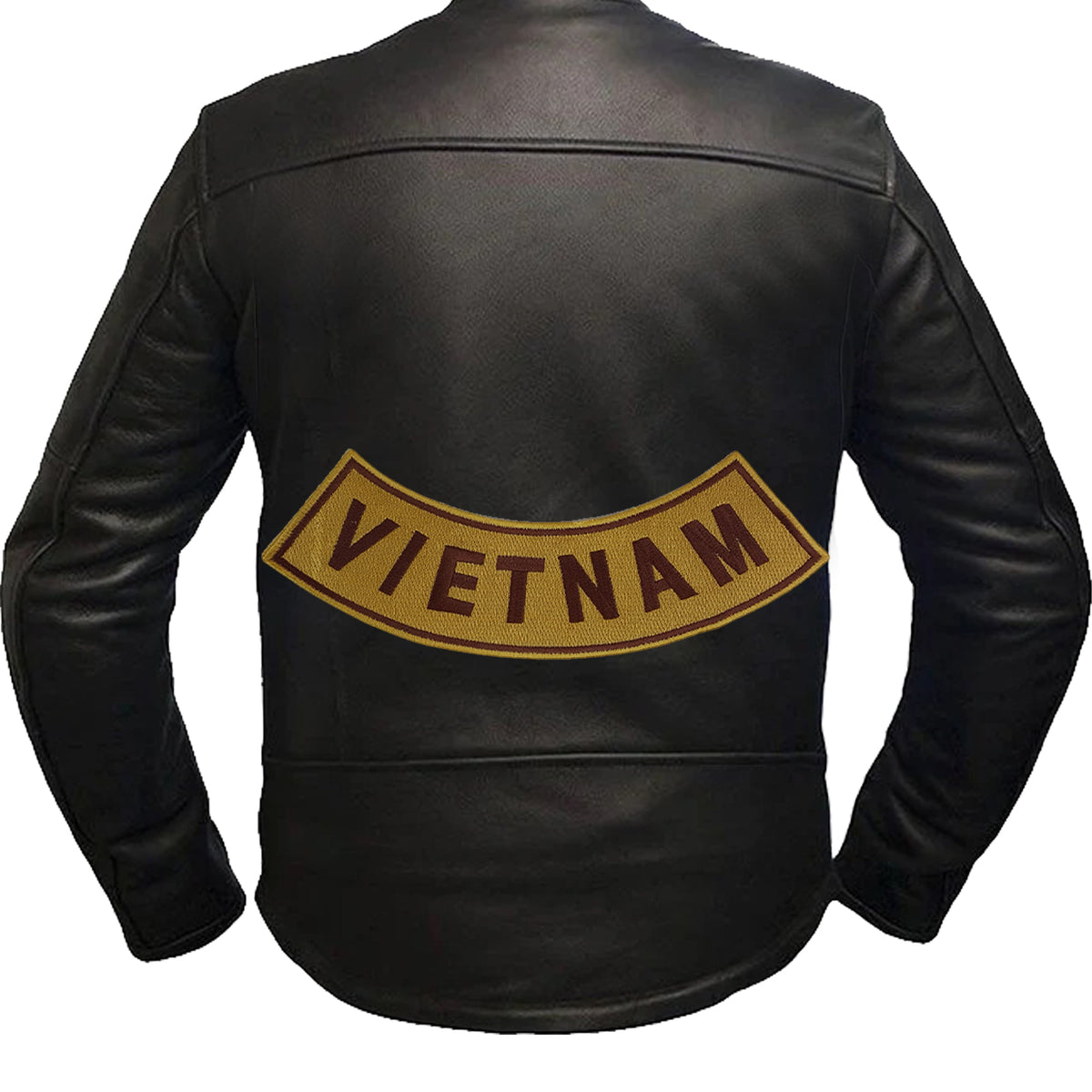 Vietnam Bottom Rocker Patch - Brown on Gold Iron On Sew On Large Back Patch Military Veteran for Biker Vest Jacket