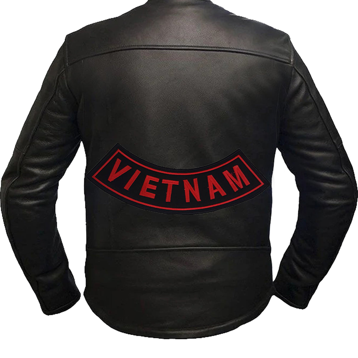 Vietnam Bottom Rocker Patch - Red on Black Iron On Sew On Large Back Patch Military Veteran for Biker Vest Jacket