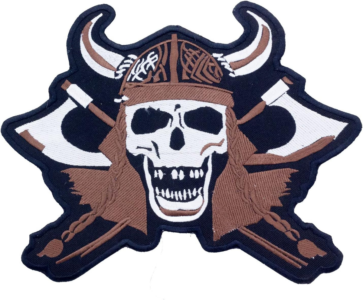 Viking Skull Battle Axes Center Back Patch - Norse Warrior for Biker Vest Jacket
