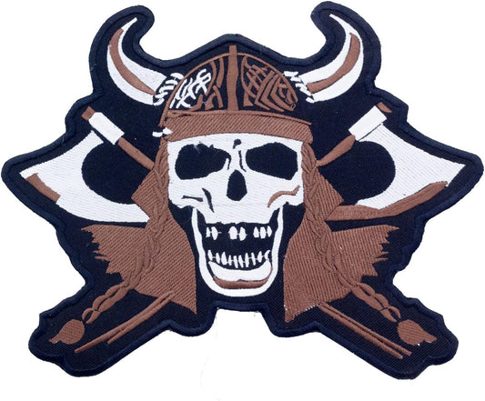 Viking Skull Battle Axes Center Back Patch - Norse Warrior for Biker Vest Jacket