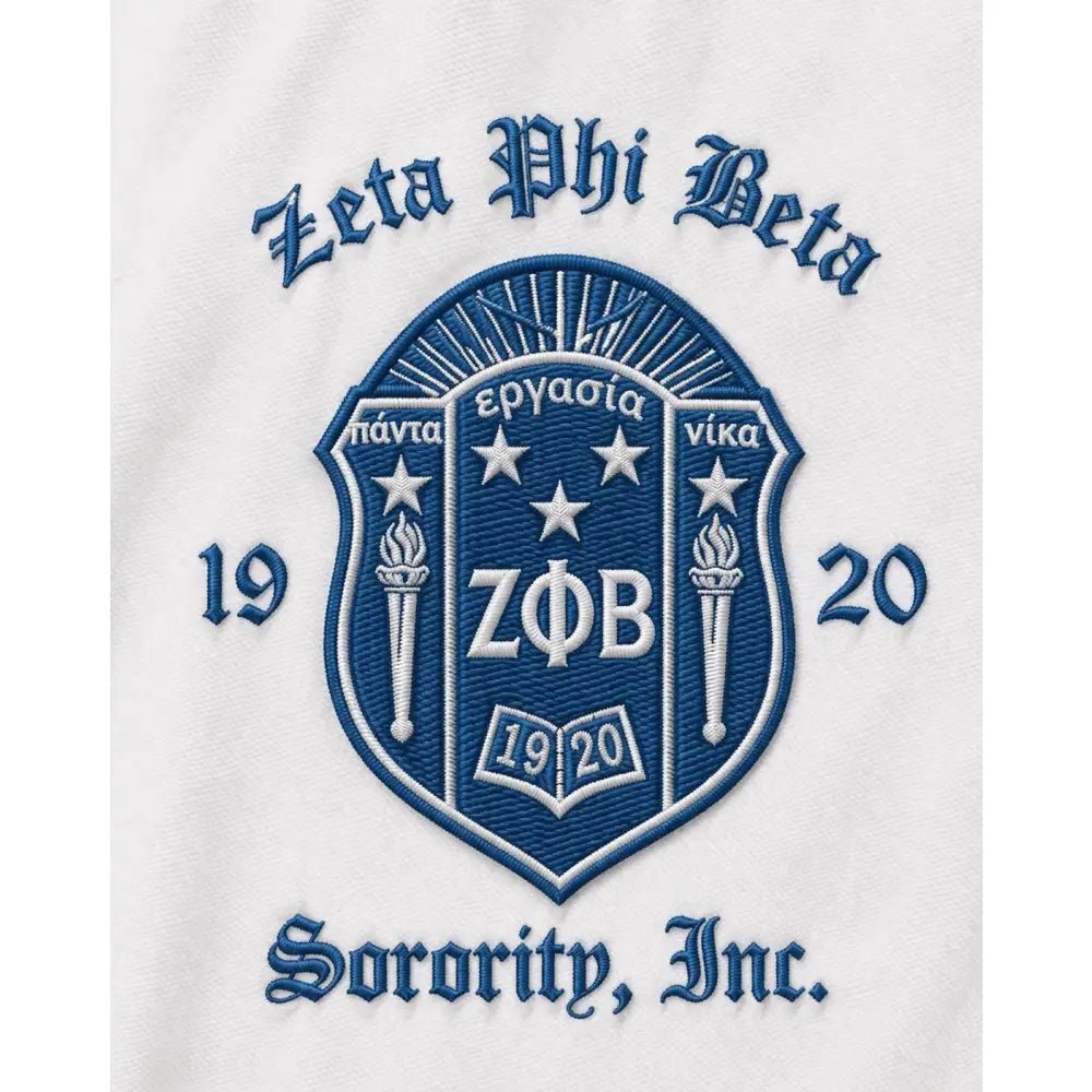 White Zeta Phi Beta Cropped Satin Bomber Jacket Personalized | Custom D9