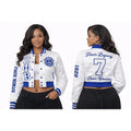 White Zeta Phi Beta Cropped Satin Bomber Jacket Personalized | Custom D9