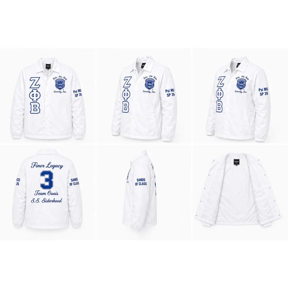 White Zeta Phi Beta Line Jacket, Custom Crossing Jacket, Personalized with you line Name Number Year Custom Sorority Initiation Windbreaker