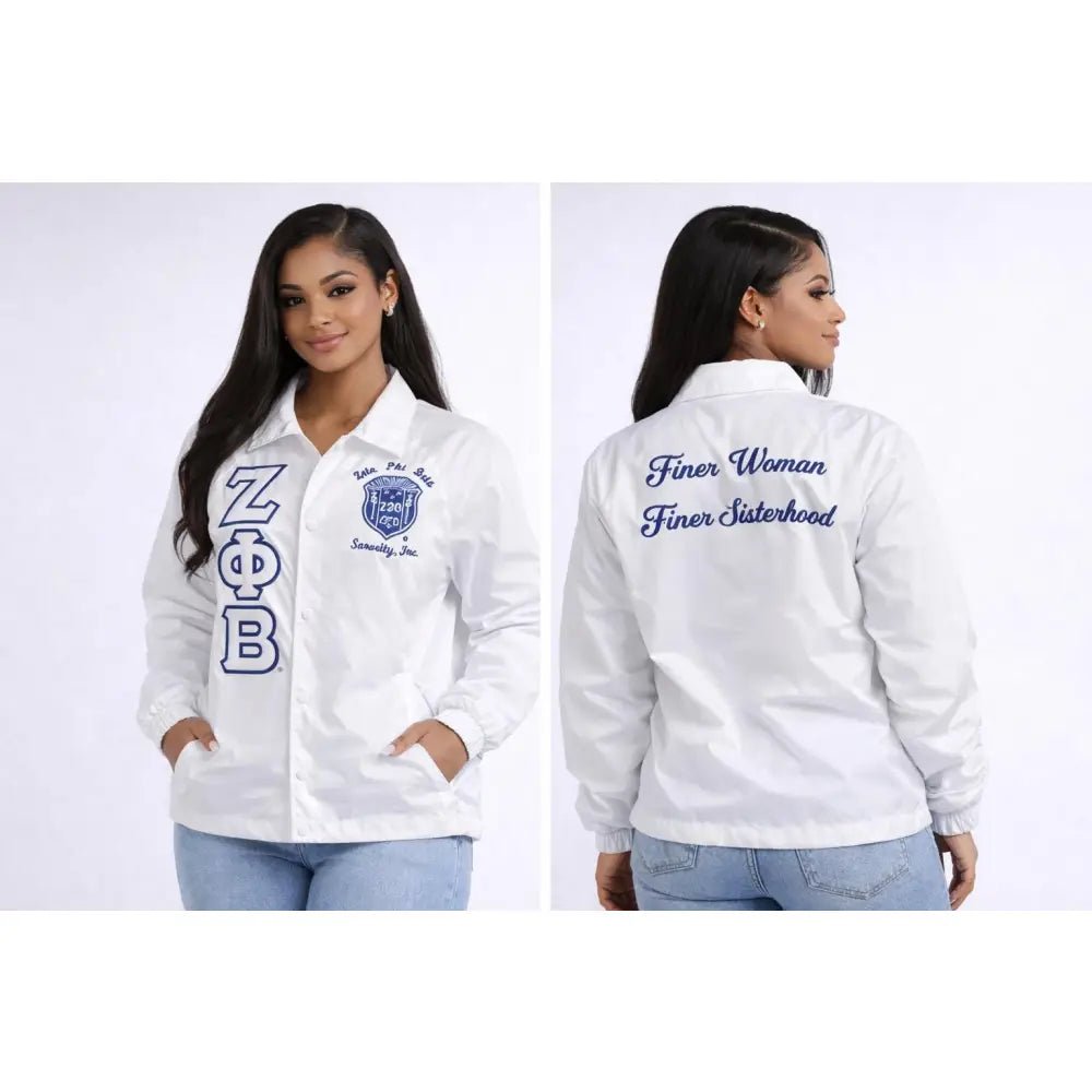 White Zeta Phi Beta Line Jacket, Custom Crossing Jacket, Personalized with you line Name Number Year Custom Sorority Initiation Windbreaker