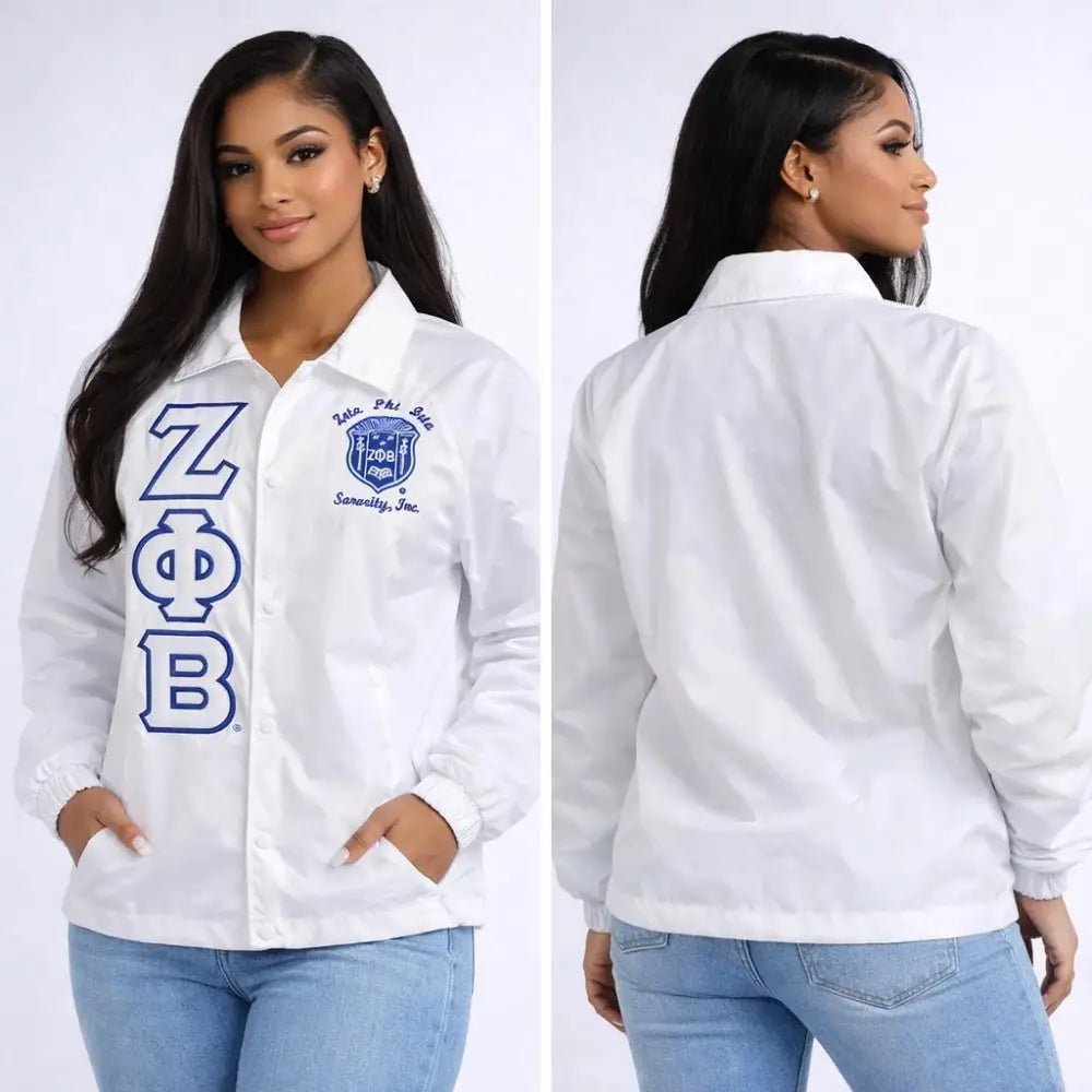 White Zeta Phi Beta Line Jacket, Custom Crossing Jacket, Personalized with you line Name Number Year Custom Sorority Initiation Windbreaker