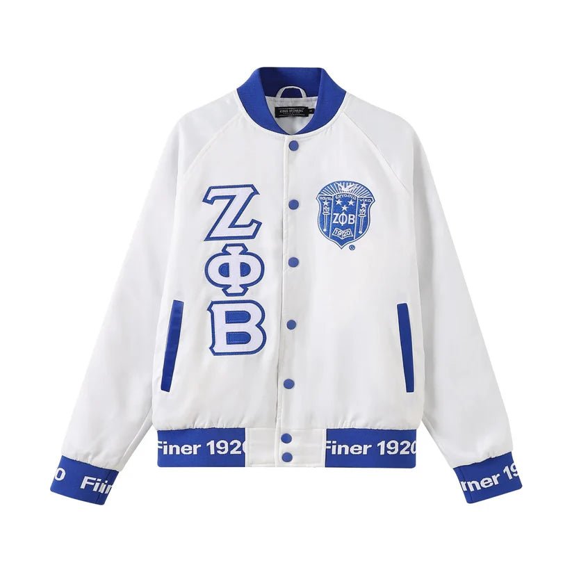 Zeta Phi Beta Bomber Jacket White Satin - Custom Ribbon & Lining Sorority