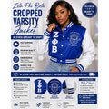 Zeta Phi Beta Cropped Varsity Jacket Satin Sorority Jacket Embroidered ZPB Crop Bomber Jacket Ready To Ship Fast Royal Blue with white arms