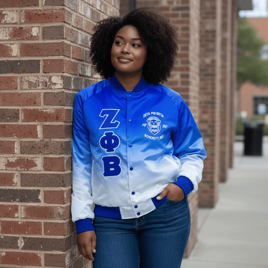 Zeta Phi Beta Faded Bomber Jacket - Back Embroidery Sorority