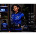 Zeta Phi Beta Faded Satin Bomber Jacket Blue Black Ombré Custom Sorority Jacket Personalized Greek Letter