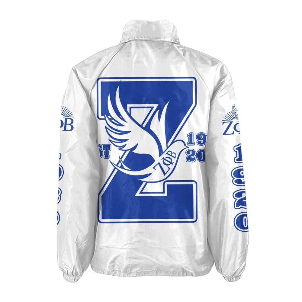 Zeta Phi Beta "Finer Womanhood" Coach Jacket – Custom Embroidered White Edition