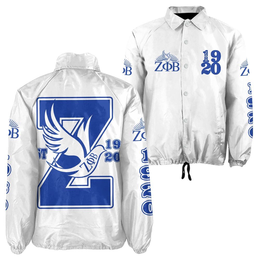 Zeta Phi Beta "Finer Womanhood" Coach Jacket – Custom Embroidered White Edition