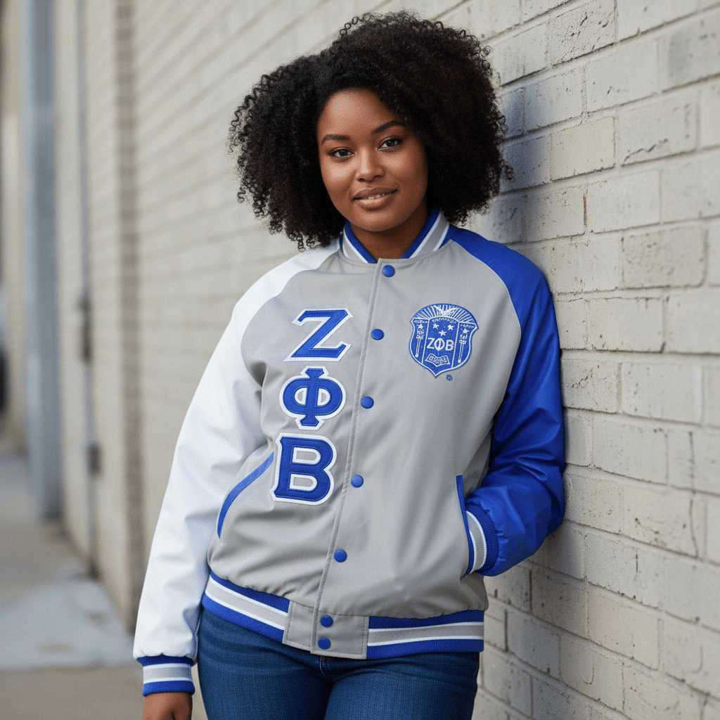 Zeta Phi Beta Grey Bomber Jacket - Custom Lining Sorority