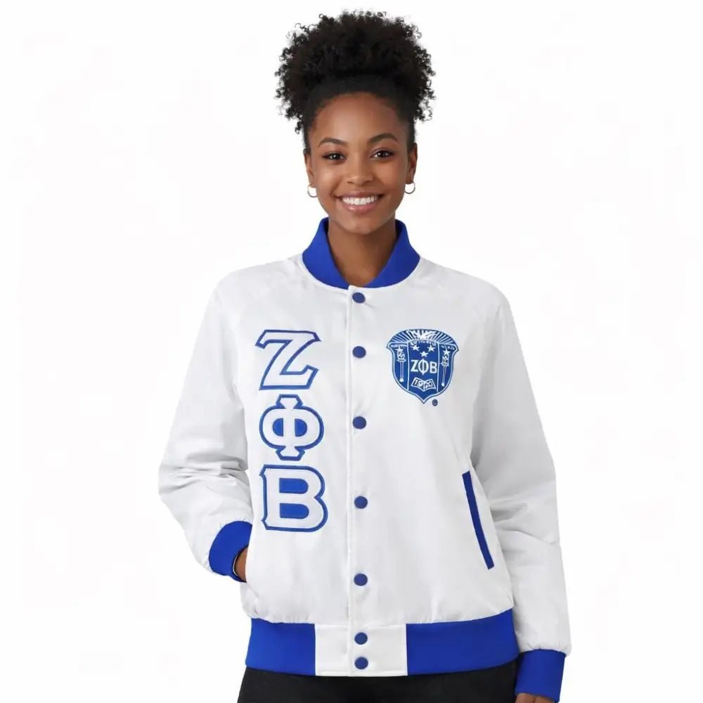Zeta Phi Beta Satin Bomber Jacket, Custom Greek Sorority Apparel