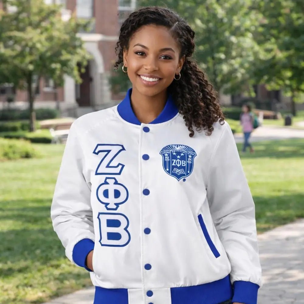 Zeta Phi Beta Satin Bomber Jacket, Custom Greek Sorority Apparel