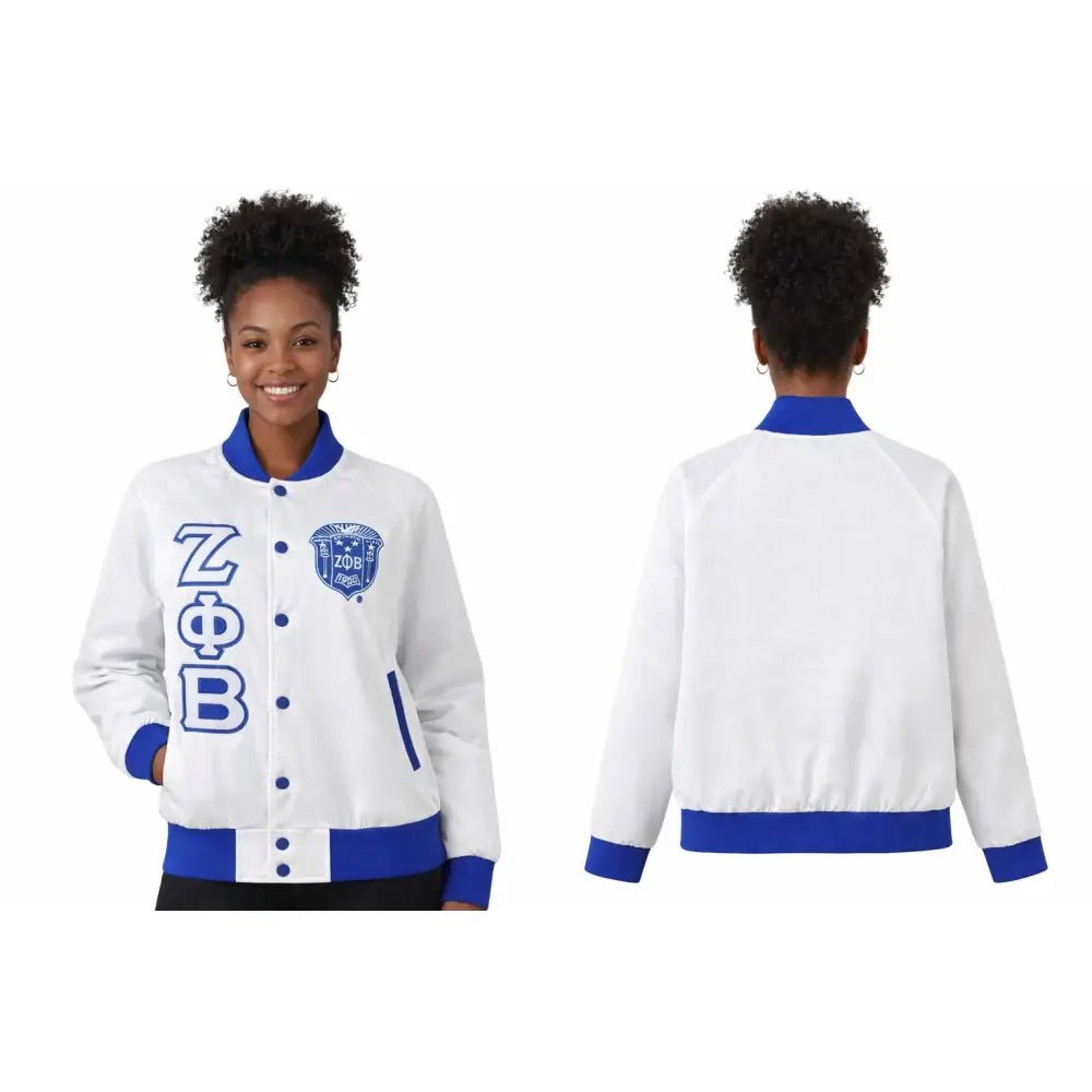 Zeta Phi Beta Satin Bomber Jacket, Custom Greek Sorority Apparel