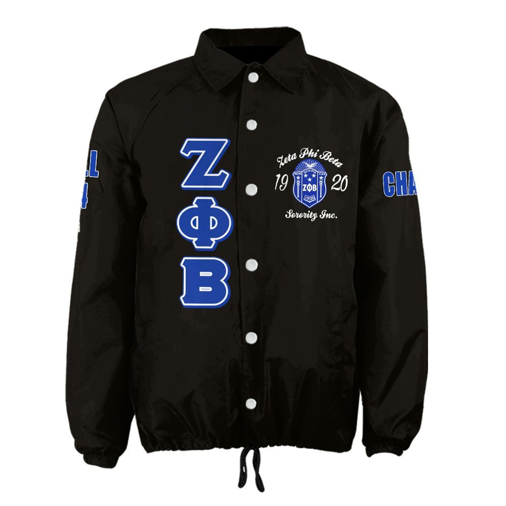 Zeta Phi Beta Sorority Crossing Jacket – Custom Crest & Name Embroidered Coach Jacket