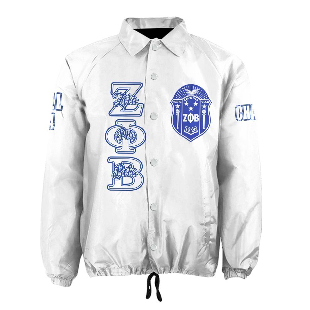 Zeta Phi Beta Sorority Crossing Jacket – Custom Crest & Name Embroidered Coach Jacket