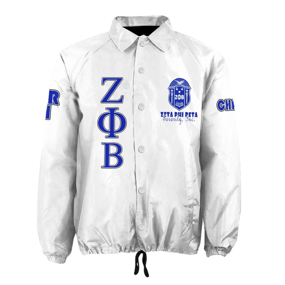 Zeta Phi Beta Sorority Personalized White Jacket – Custom Name, Number & Official Crest