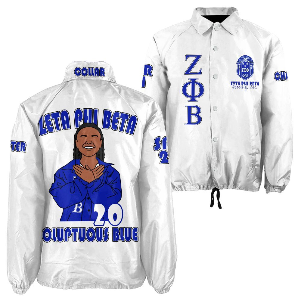 Zeta Phi Beta Sorority Personalized White Jacket – Custom Name, Number & Official Crest