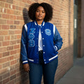 Zeta Phi Beta Varsity Letterman Jacket - Royal Blue Wool and Leather White Sorority