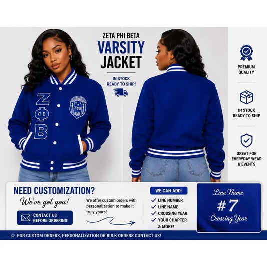 Zeta Phi Beta Varsity Wool Jacket Sorority Jacket Embroidered ZPB Jacket Ready To Ship Custom Orders & Personalization Options Available
