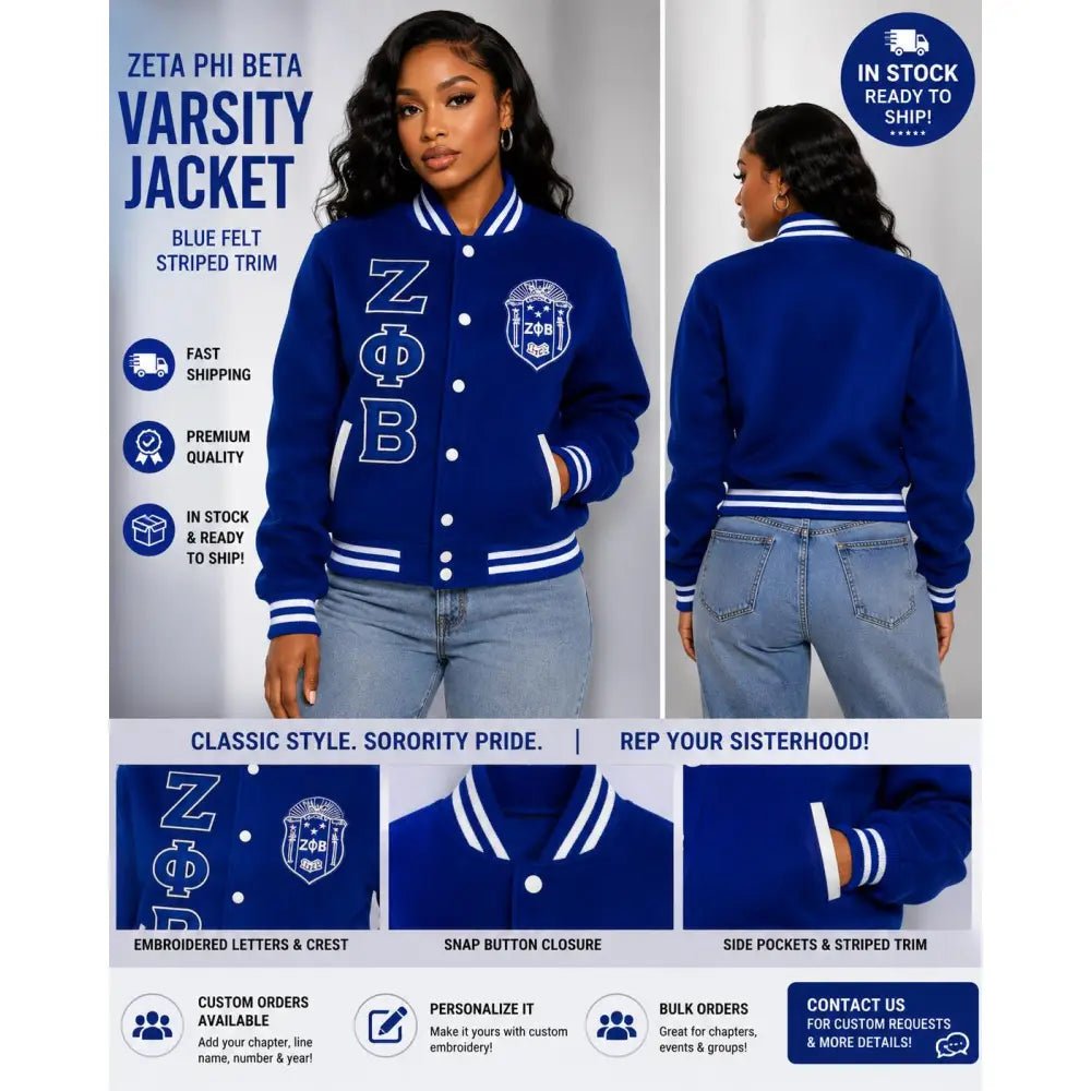 Zeta Phi Beta Varsity Wool Jacket Sorority Jacket Embroidered ZPB Jacket Ready To Ship Custom Orders & Personalization Options Available