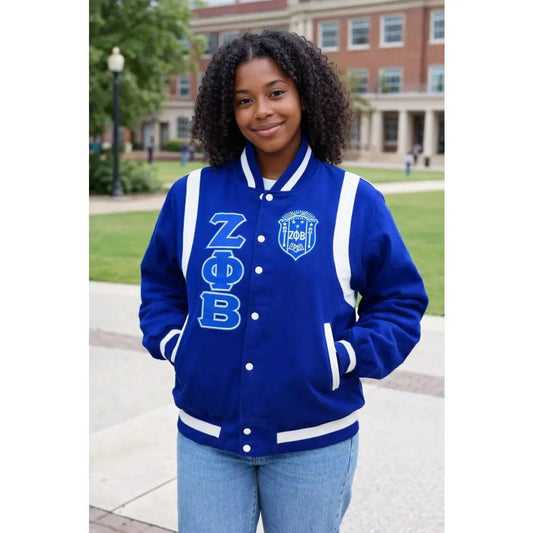 Zeta Phi Beta Varsity Wool Jacket Sorority Letterman Jacket Blue & White