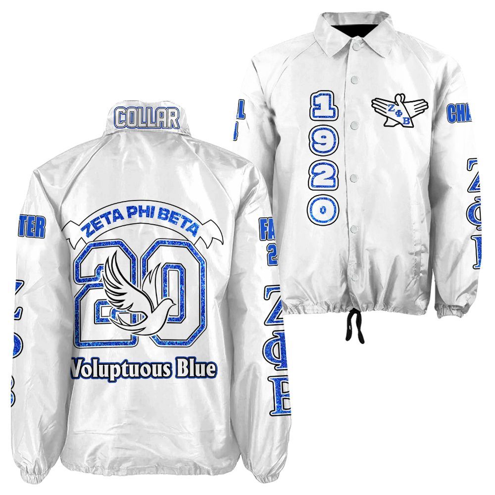 Zeta Phi Beta White Coach Jacket – Custom Embroidered Greek Letter Jacket