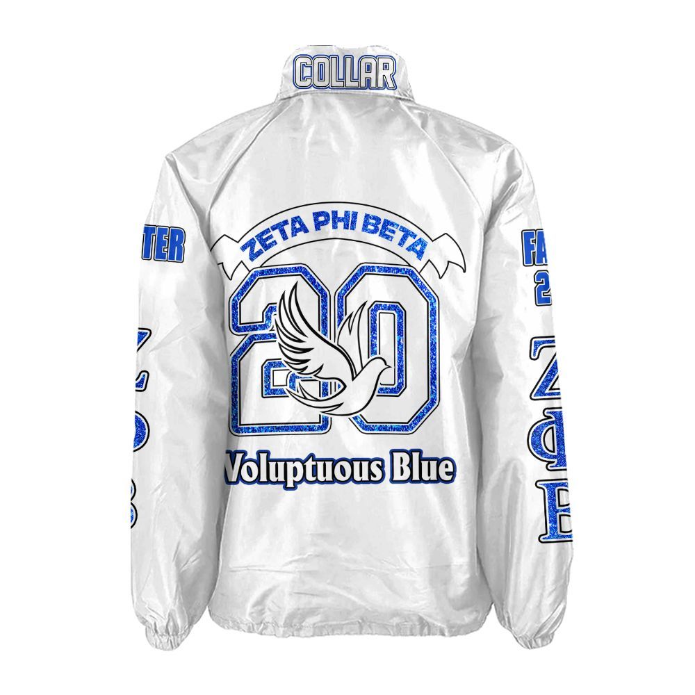 Zeta Phi Beta White Coach Jacket – Custom Embroidered Greek Letter Jacket
